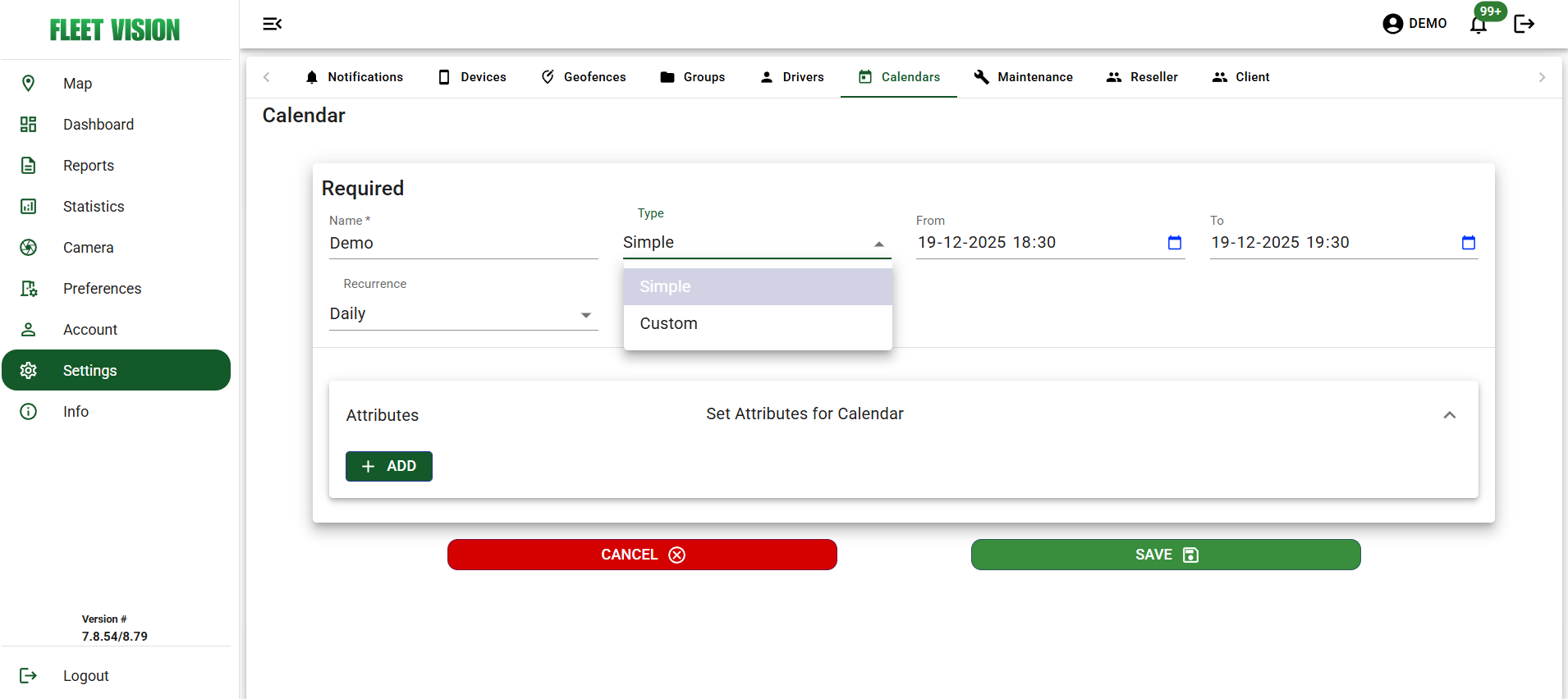 Calendar Creation Form